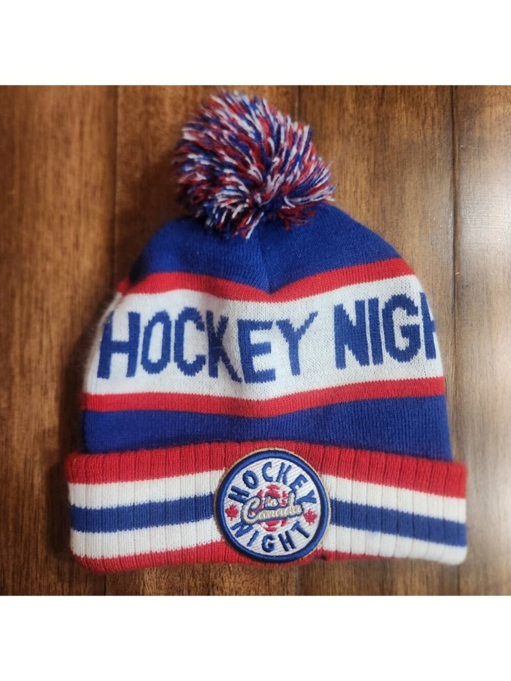 Hockey Night in Canada Budweiser Beanie Hat Blue Red White Pom Knit Cuffed Sport